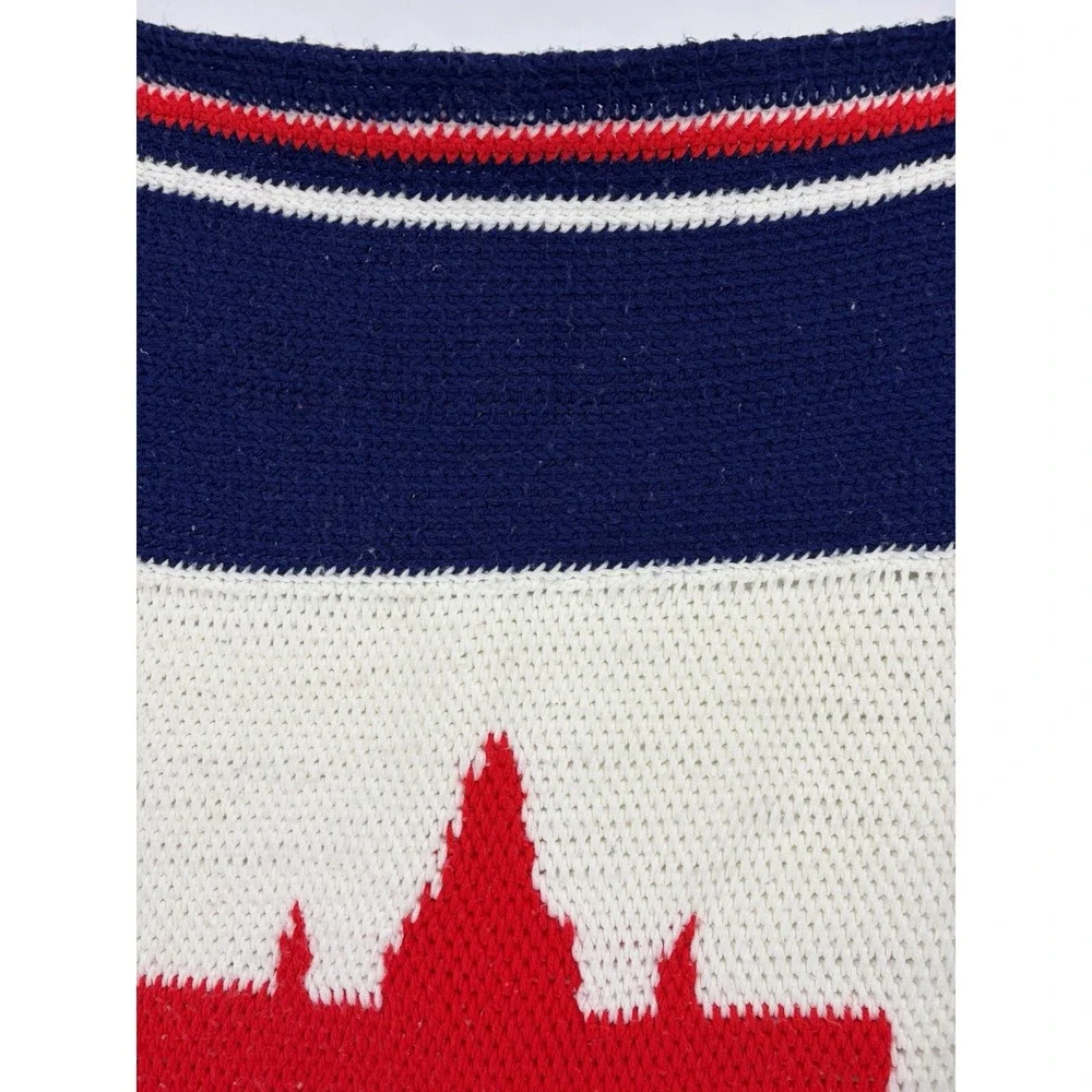 Vintage Handmade Crochet Knit Baby Blanket Airplane Red White Blue 44